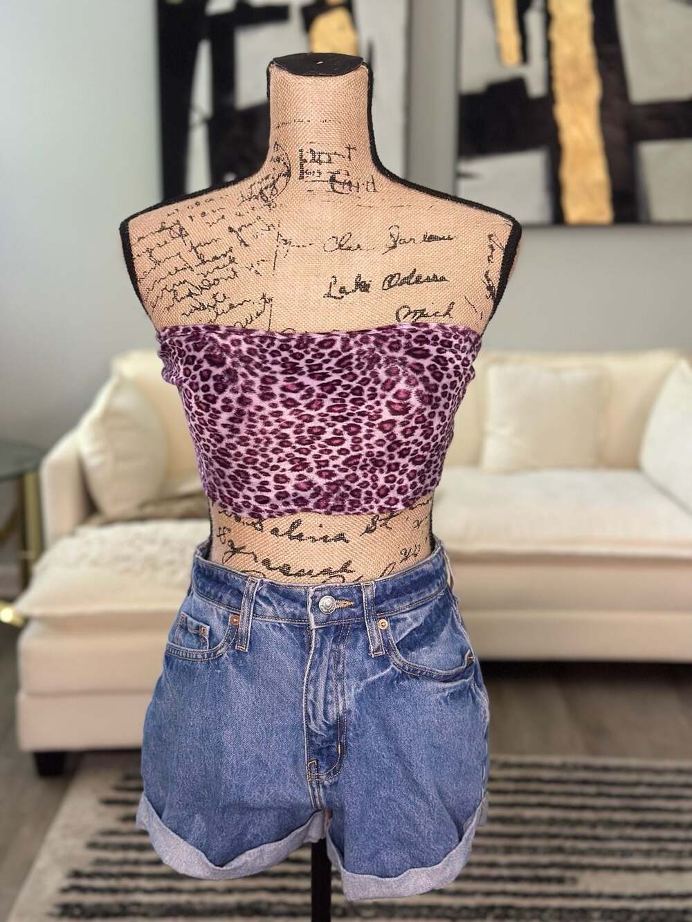 Leopard Print Velvet Strapless Back Zipper Crop Tube Top